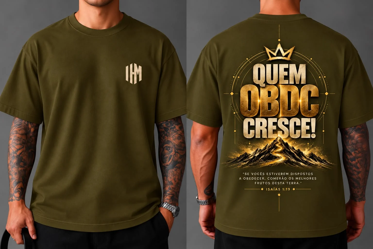 Quem OBDC cresce — Verde-oliva. Frente e costas.